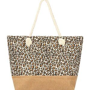 Leopard Print Tote Bag W/ Brown Bottom- Rope Handles- Style 3- NWT